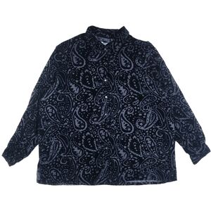 Annie Alexander Velvet Burnout Top Womens 2X‎ Black Paisley Button Front Blouse